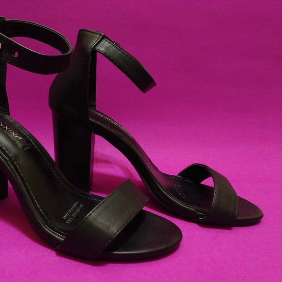 Black Ankle Single Strap Square Heels - Picture 3 of 6